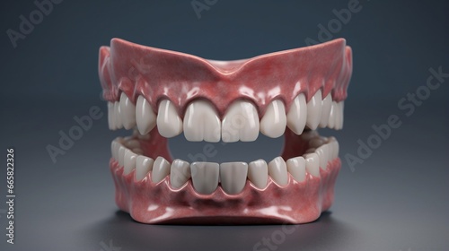 Realistic Dentures on a Gray Background