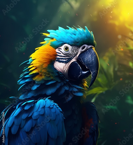 Parrot Bird Blue yellow face portrait Focus © Michel 