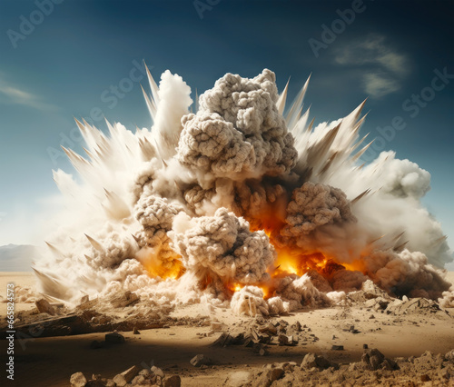 Massive powerful explosion in the dessert  photo