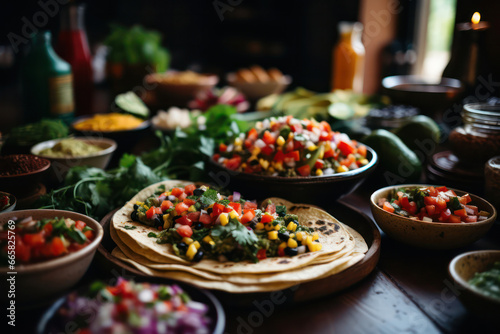 A bustling street food market with stalls offering a range of delicious and flavorful vegan street food options, such as falafel wraps, vegan kebabs, and spicy curries, attracting food enthusiasts wit