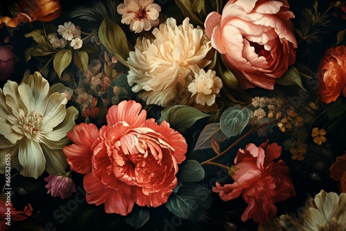 Stunning floral designs on a background. Generative AI © Akio