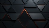 Abstract black background with orange glowing triangles, 3d render illustration, dark carbon design, triangle pattern, metallic graphics