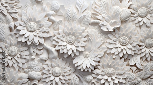 Pattern of white paper flowers on white background, Close-up, white flowers paper cut out, wallpaper, texture, white pattern, floral design, art and craft © Jahan Mirovi