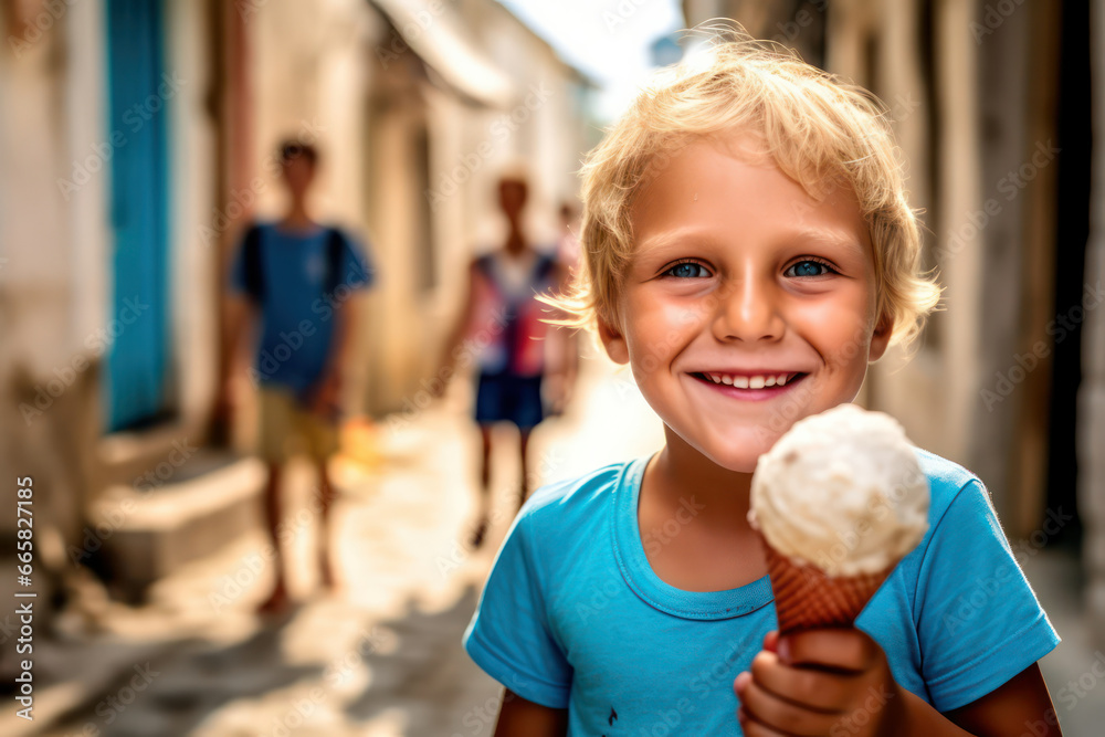 A hyperrealistic portrayal of a beaming child with an ice cream cup, their eyes twinkling with excitement and their smile radiating pure happiness in hyperrealistic 8k detail