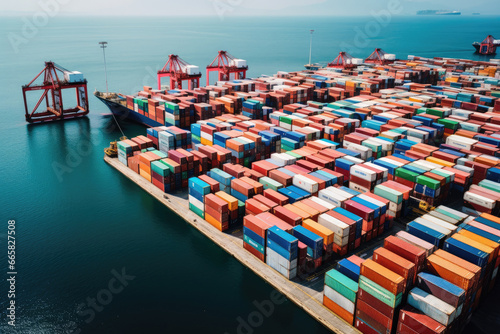 Global Shipping and Export Operations: An Aerial View of Containers and Cargo Movement at a Port