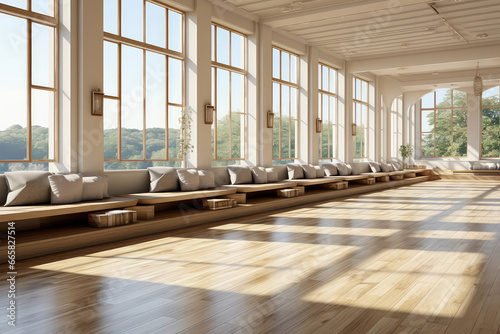 A multi-purpose yoga loft that doubles as a community space  hosting workshops  events  and gatherings  fostering connections and promoting holistic well-being within a supportive and inclusive enviro