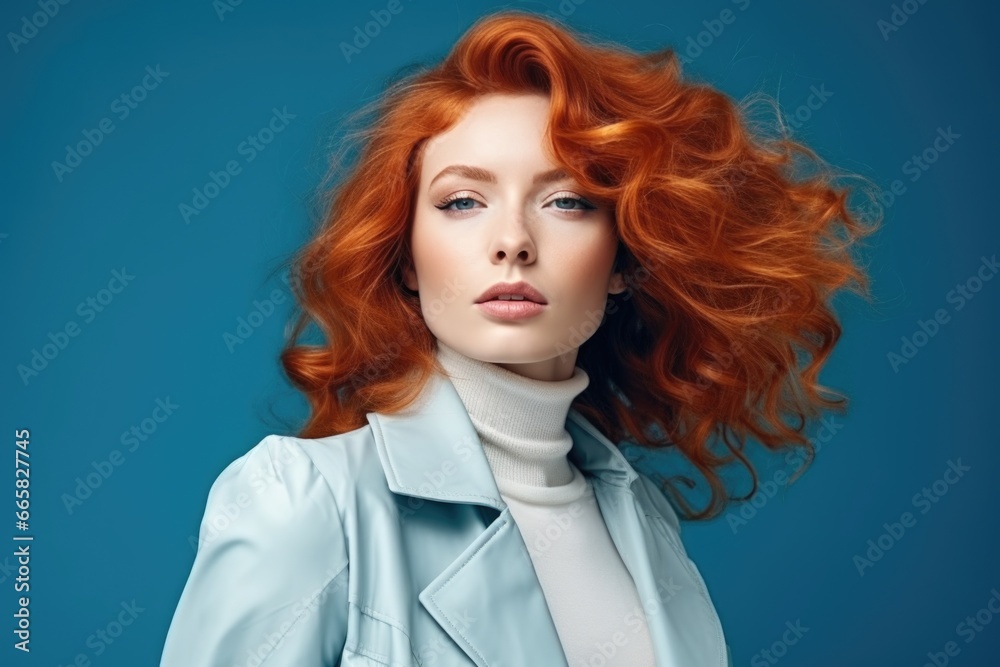 Beautiful business woman in a strict business suit on a blue background. Fashion, style and beauty concept. Beautiful business woman in a strict business suit on a blue background. Fashion, style and beauty concept.