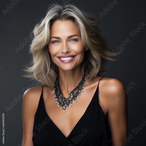 photo portrait of a beautiful blonde woman with a perfect smile. Fashion and beauty.