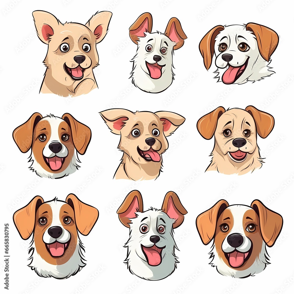 Cute brown funny dog, puppy character, cartoon vector illustration isolated on white background. Cute and funny dog, puppy character, symbol, avatar doing various actions