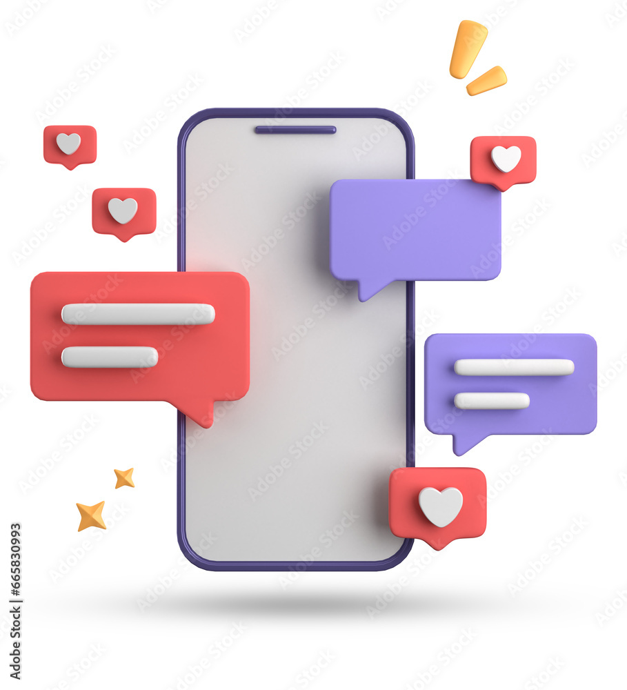 3d rendering of spartphone and speech bubble, 3D pastel chat with symbol, icon set. 3d rendering of spartphone and speech bubble, 3D pastel chat with symbol, icon set.