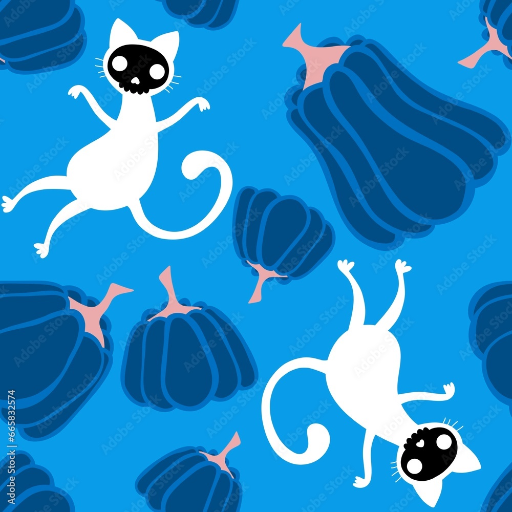 Halloween cat and pumpkins seamless ghost and skulls and poison pattern for wrapping paper and fabrics Halloween cat and pumpkins seamless ghost and skulls and poison pattern for wrapping paper and fabrics