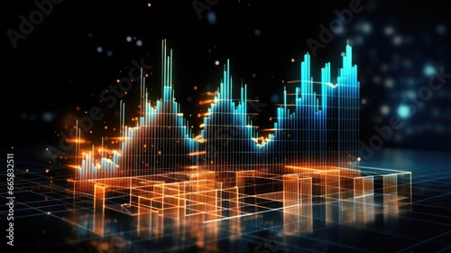 Holographic economic chart, analysis of global economic trends. Business growth analysis and asset investment chart. Business and finance. Analysis of financial charts on a virtual screen