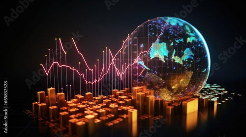 Holographic economic chart, analysis of global economic trends. Business growth analysis and asset investment chart. Business and finance. Analysis of financial charts on a virtual screen