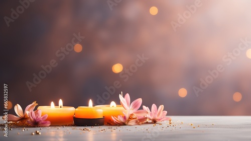 Happy Diwali, Indian festival of lights Diwali symbolizes the victory of light over darkness, of good over evil and knowledge over ignorance. banner, copy space, background, text.