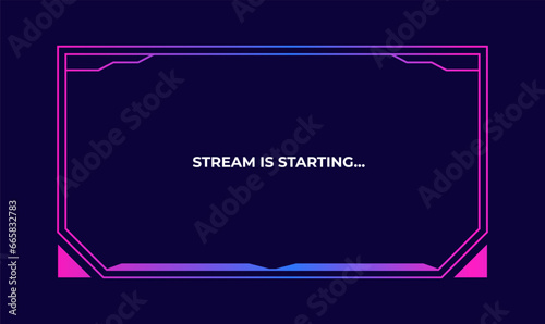 Streaming screen panel overlay design template neon theme. Vector border UI frame to game interface stream illustration