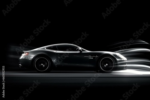 A fast automobile against a dark backdrop. Generative AI