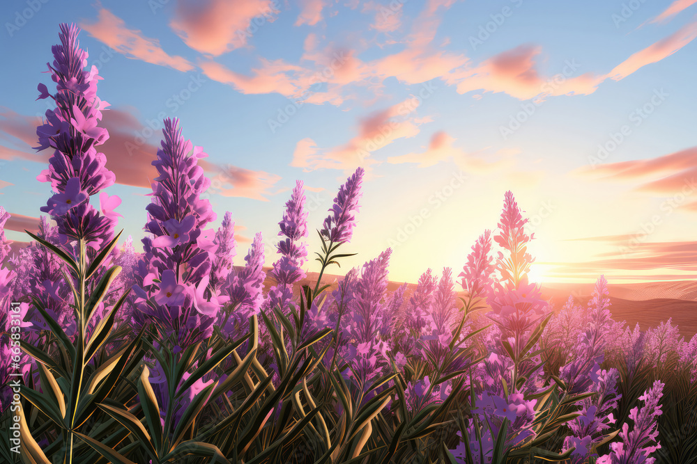 A cluster of lavender flowers under the bright sun, exuding a soothing and calming aura
