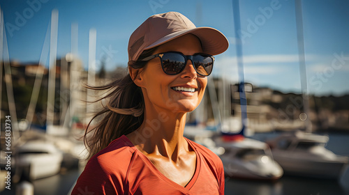 Adult woman with visor in a marina © TopMicrobialStock