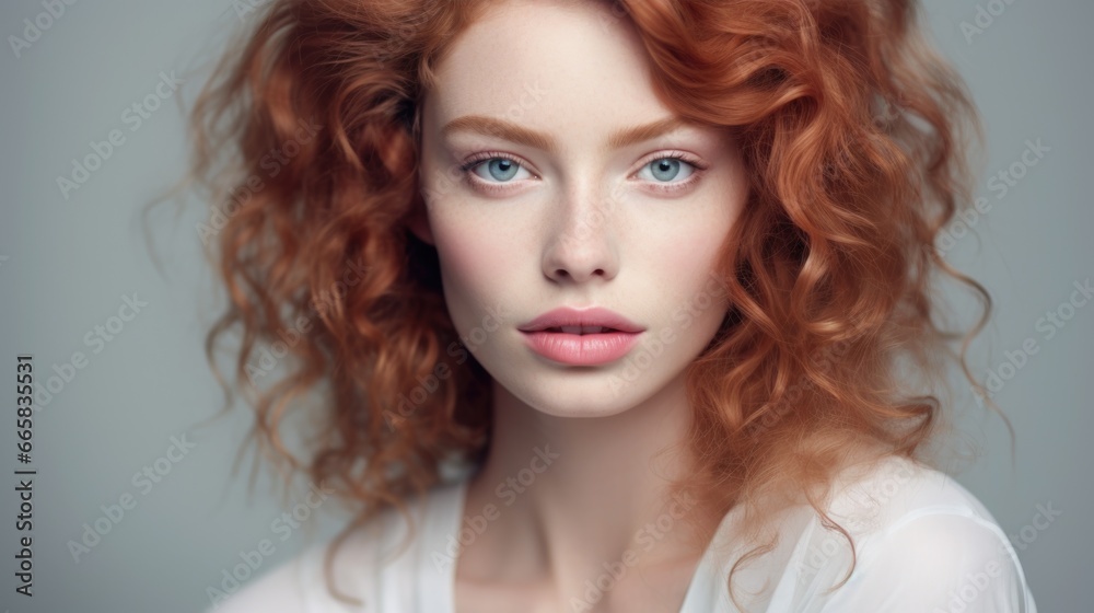 Fototapeta premium Studio portrait of a beautiful young woman with beautiful makeup on a plain background. Style, fashion and beauty concept