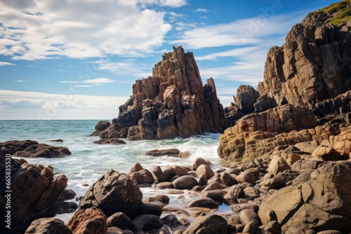 Picturesque rocks on the seashore Nature Seascape with Exotic Boulders