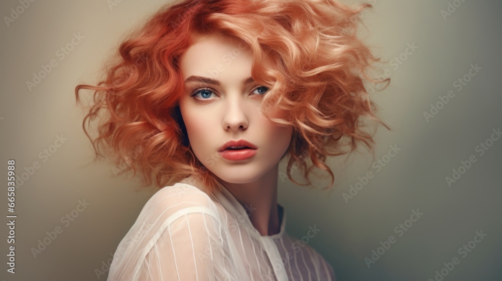Portrait of a beautiful young red-haired woman with natural makeup. Style, fashion and beauty concept