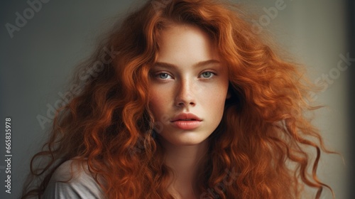 Portrait of a beautiful young red-haired woman with natural makeup. Style, fashion and beauty concept © koplesya