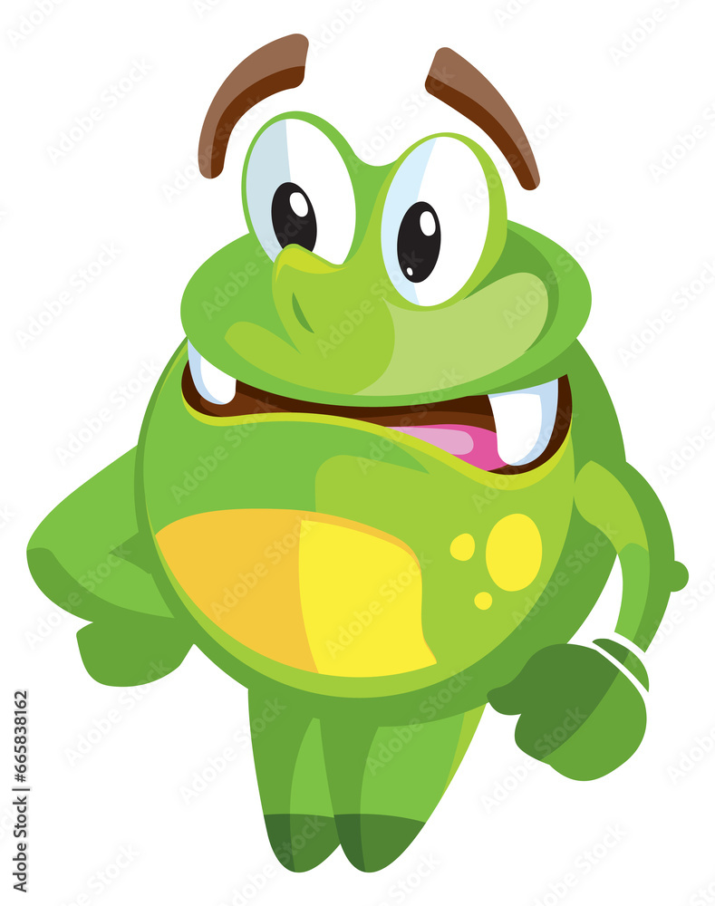 Obraz premium Green monster with funny face expression. Cartoon character