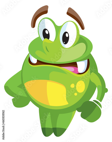 Green monster with funny face expression. Cartoon character