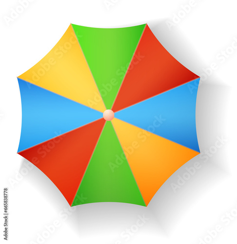 Color umbrella top view. Summer beach shade