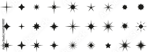 Set of aesthetic y2k star elements. Stock vector illustration in simple 2000s style isolated on white background