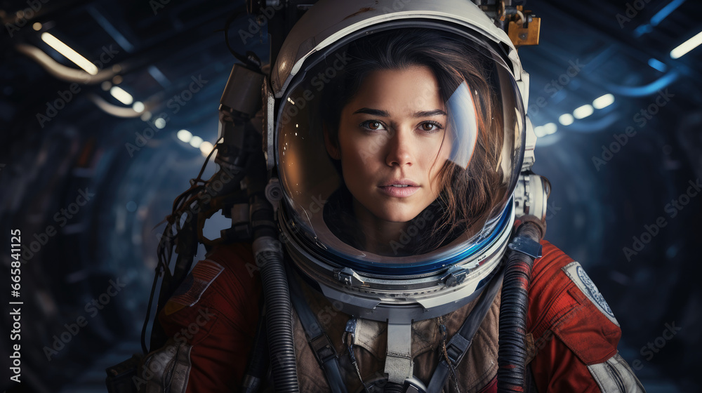 Confident Female Astronaut in Space Suit Confident Female Astronaut in Space Suit