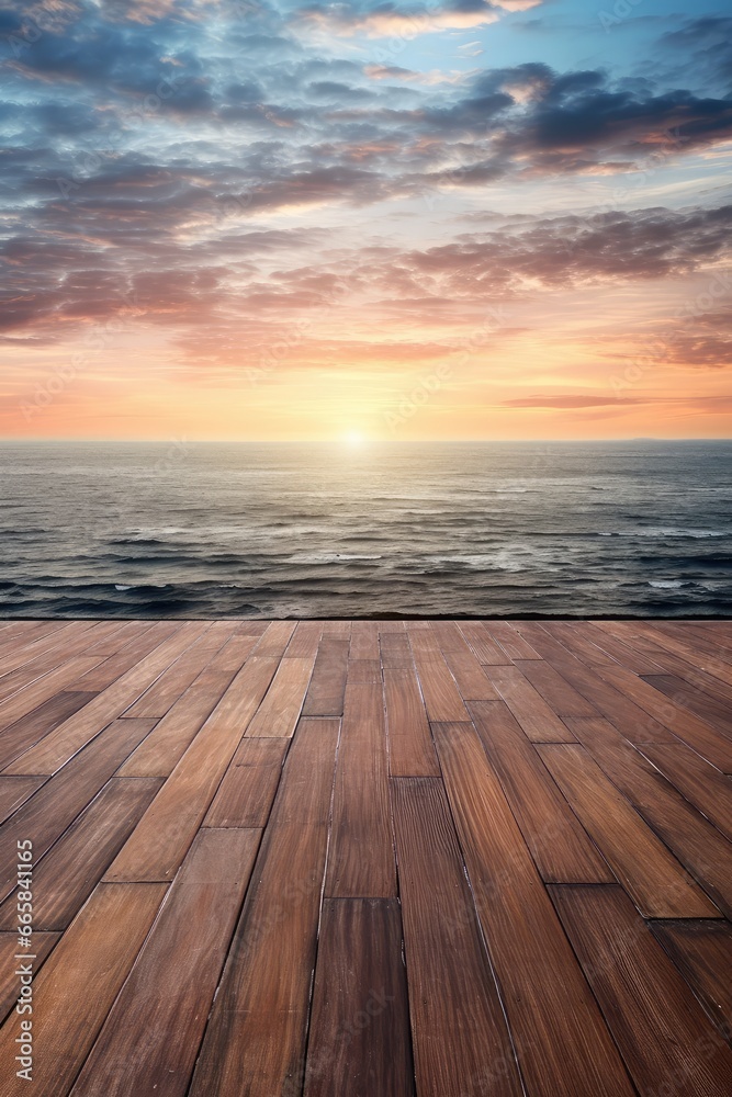 wooden pier at sunset - generative ai