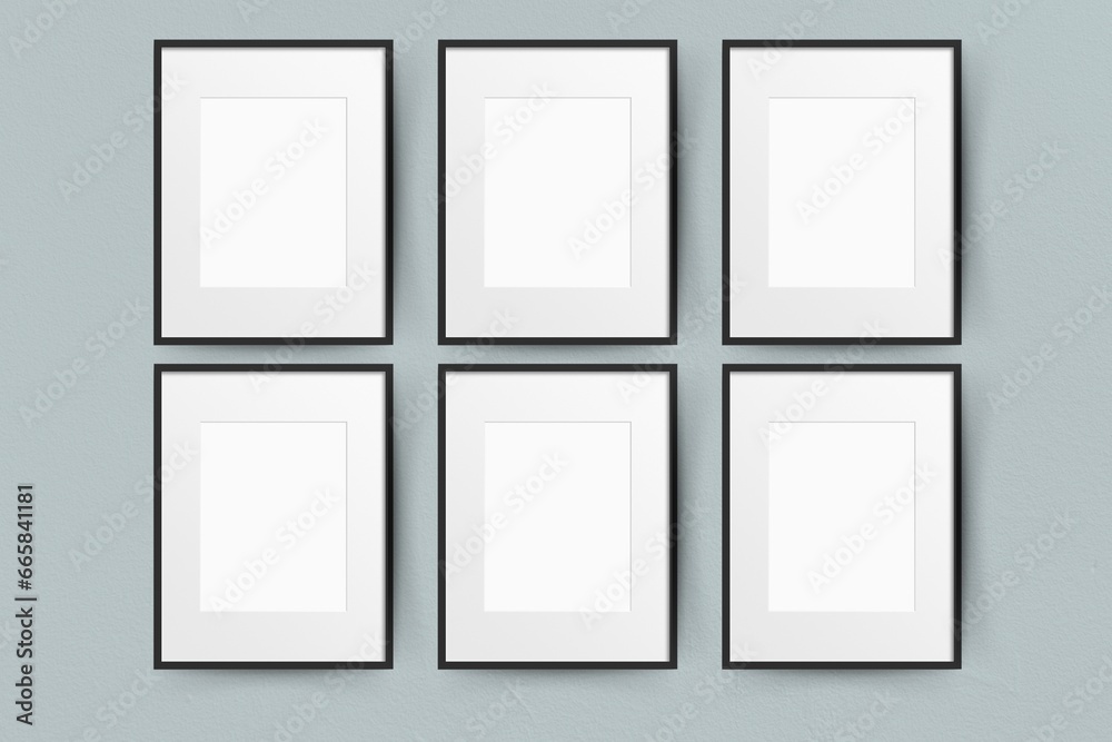 Hanging Picture Frame Mockup Gallery Wall Set of 6 Frames, Blue Interior Wall