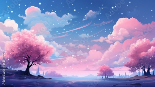 Blue and pink cloudy sky with white stars