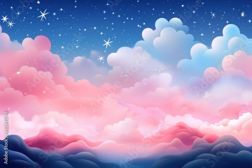 Blue and pink cloudy sky with white stars
