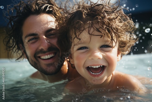 Happy family in swimming pool