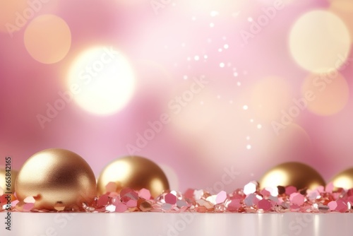 Celebrate the New Year with a Pink and Gold Abstract Bokeh Background with co...