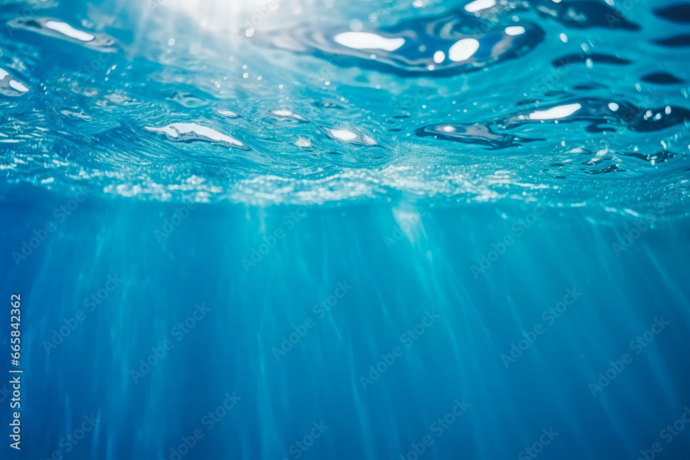 Beautiful natural light blue background with the texture, under the light blue water, in the deep blue water, under the surface