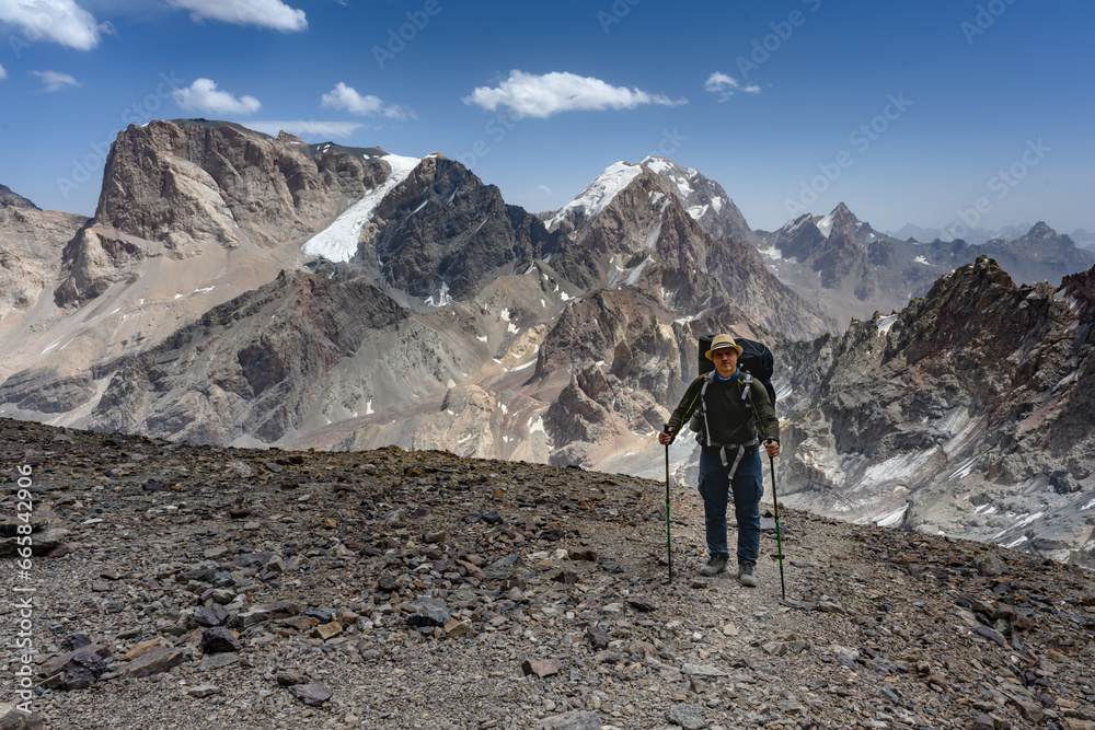 Tourists in the mountains of Tajikistan.