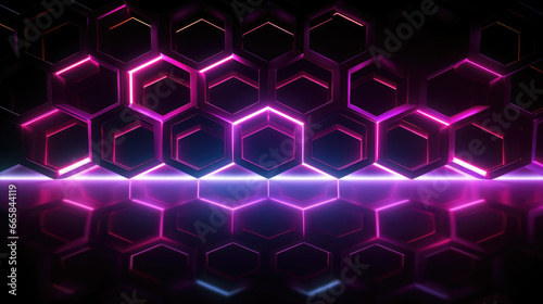 Sleek Neon Hexagon with Alternating Purple and Pink Shades on Dark Background