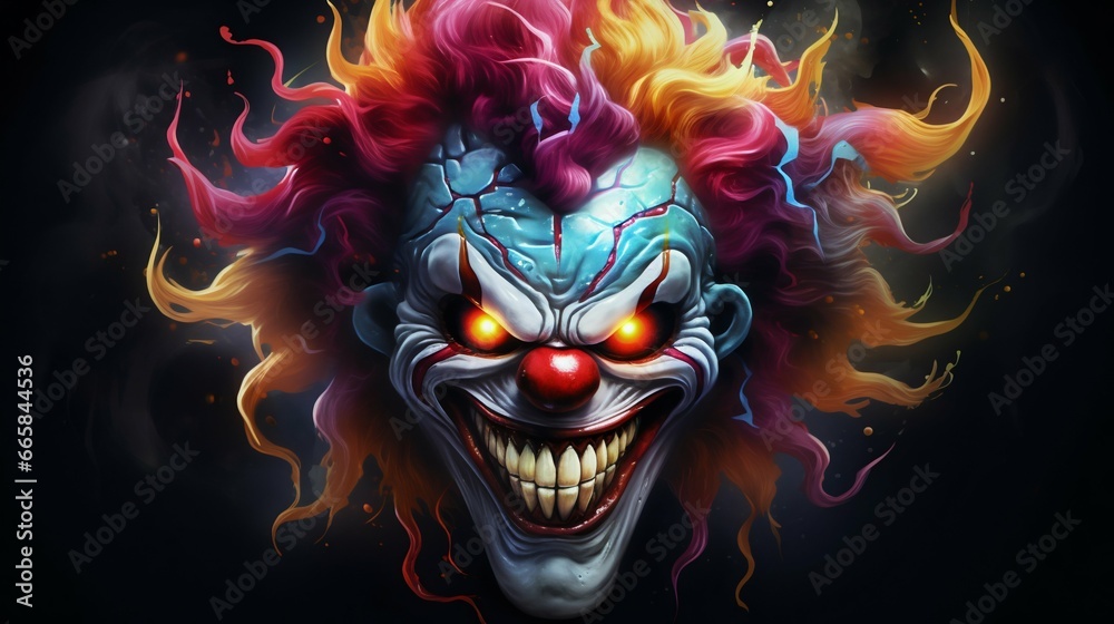 Sinister Smile: Evil Clown's Haunting Portrait. Generative ai - obrazy, fototapety, plakaty 