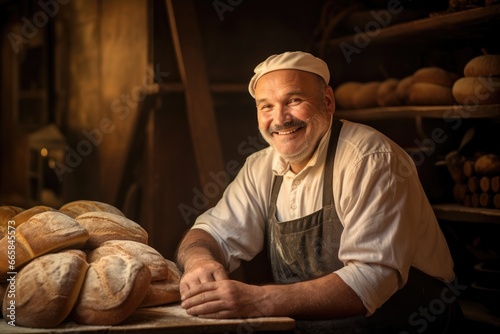 A Skilled Baker Crafting Delicious Artisan Breads and Pastries in a Cozy, Well-Equipped Bakery with Freshly Baked Goods on Display