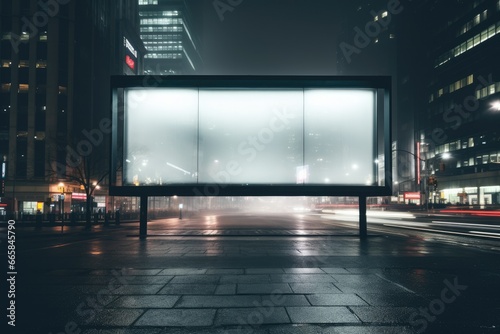 Capture Attention with This Modern Blank Billboard Mockup on a Busy Urban Street  Ideal for Displaying Your Marketing Message at Night