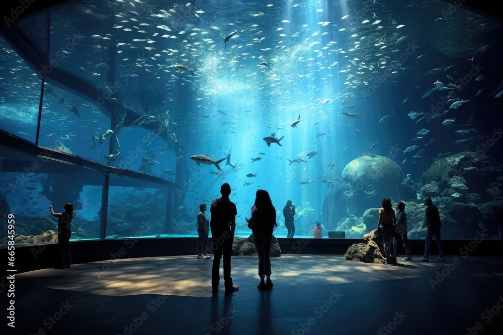 Explore the Beautiful Underwater World , Where a Diverse Array of Marine Life Thrives in a Captivating Underwater Tunnel - obrazy, fototapety, plakaty 