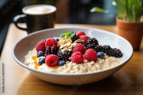 Wholesome Oatmeal Bowl Topped with Fresh Fruit Medley