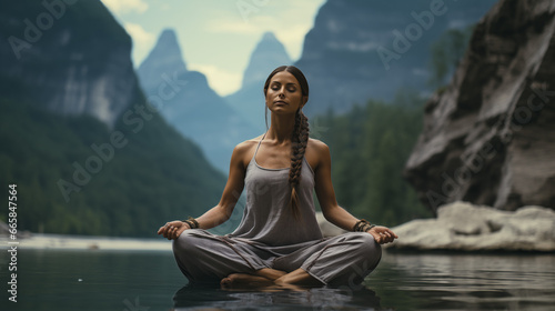 harmonie yoga dans la nature avec une femme IA 