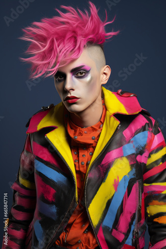 Colorful street punk fashion. 80s, fashion and music concept.
