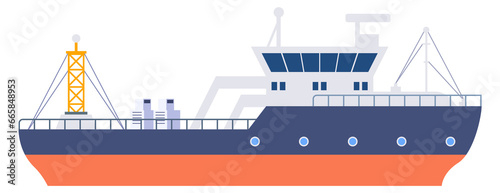 Trawler ship. Marine boat color icon. Nautical transport