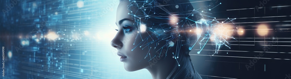 Scientist in front of a hologram and virtual data. Virtual reality in medicine and health care. 