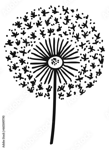 Fluffy dandelion icon. Black hand drawn flower